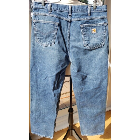 Carhartt FR Jeans Mens 38x32 (Fits 38x30) Blue Denim Flame Resistant Relaxed Fit - Picture 2 of 16